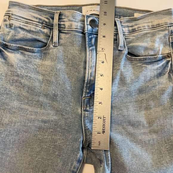 Frame High Rise Blue Denim Flare Raw Edge Leg Jeans with Stretch, Size 27 - Picture 15 of 16